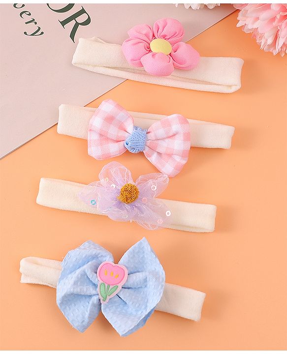 Babyhug Free Size Headbands With Bow & Floral Applique Pack Of 4 - Multicolour
