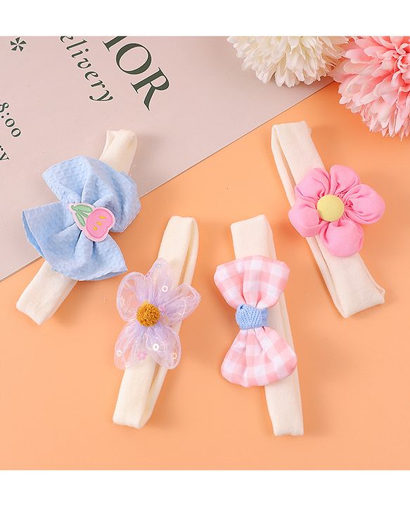 Babyhug Free Size Headbands With Bow & Floral Applique Pack Of 4 - Multicolour