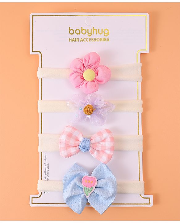 Babyhug Free Size Headbands With Bow & Floral Applique Pack Of 4 - Multicolour
