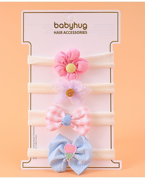 Babyhug Free Size Headbands With Bow & Floral Applique Pack Of 4 - Multicolour