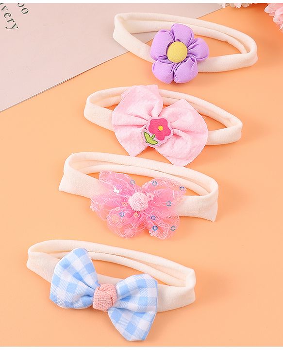 Babyhug Free Size Headbands With Bow & Floral Applique Pack Of 4 - Multicolour