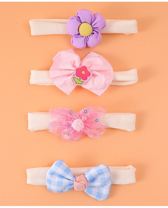 Babyhug Free Size Headbands With Bow & Floral Applique Pack Of 4 - Multicolour