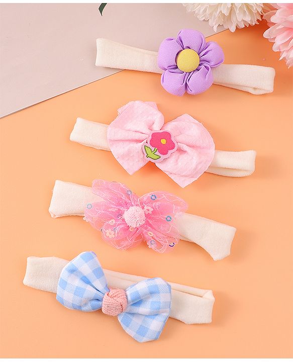 Babyhug Free Size Headbands With Bow & Floral Applique Pack Of 4 - Multicolour