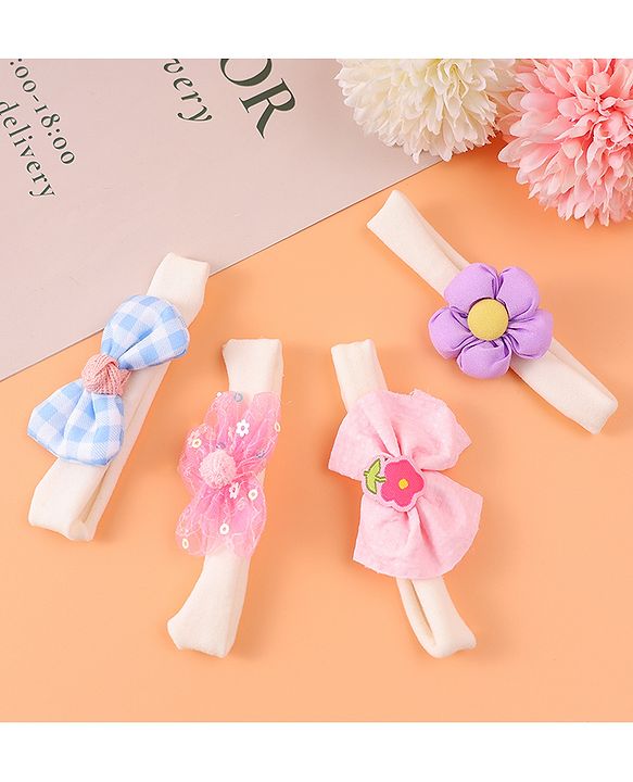 Babyhug Free Size Headbands With Bow & Floral Applique Pack Of 4 - Multicolour