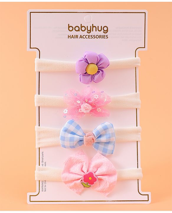 Babyhug Free Size Headbands With Bow & Floral Applique Pack Of 4 - Multicolour