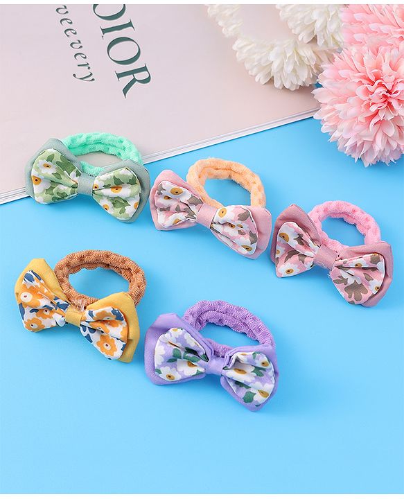 Pine Kids Hair Rubber Bands With Bow Applique Pack of 5 - Multicolour