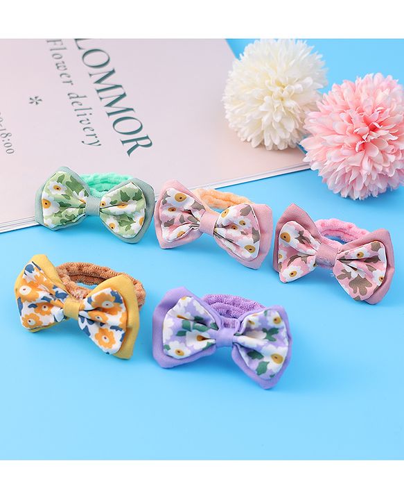 Pine Kids Hair Rubber Bands With Bow Applique Pack of 5 - Multicolour