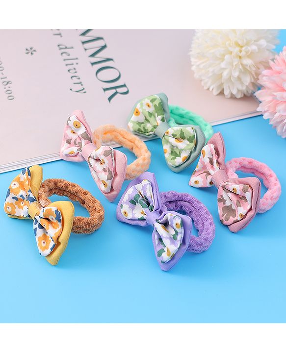 Pine Kids Hair Rubber Bands With Bow Applique Pack of 5 - Multicolour