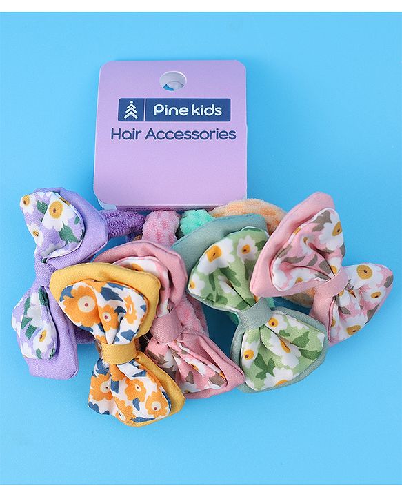 Pine Kids Hair Rubber Bands With Bow Applique Pack of 5 - Multicolour