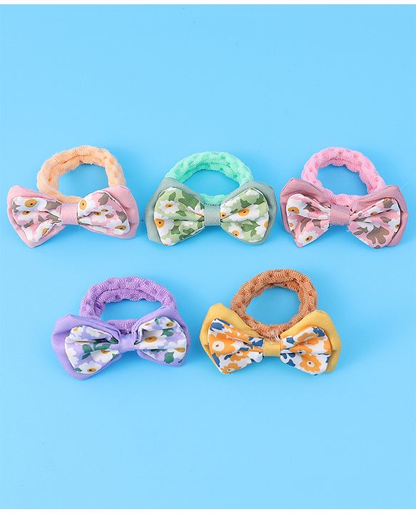 Pine Kids Hair Rubber Bands With Bow Applique Pack of 5 - Multicolour