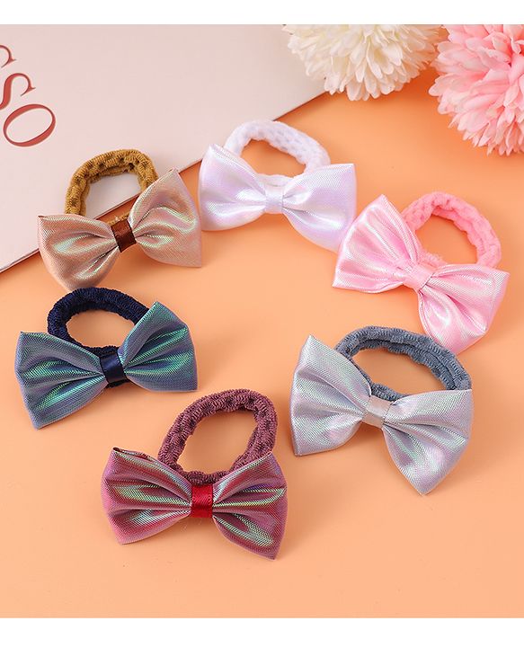 Pine Kids Hair Rubber Bands With Bow Applique Pack of 6 - Multicolour