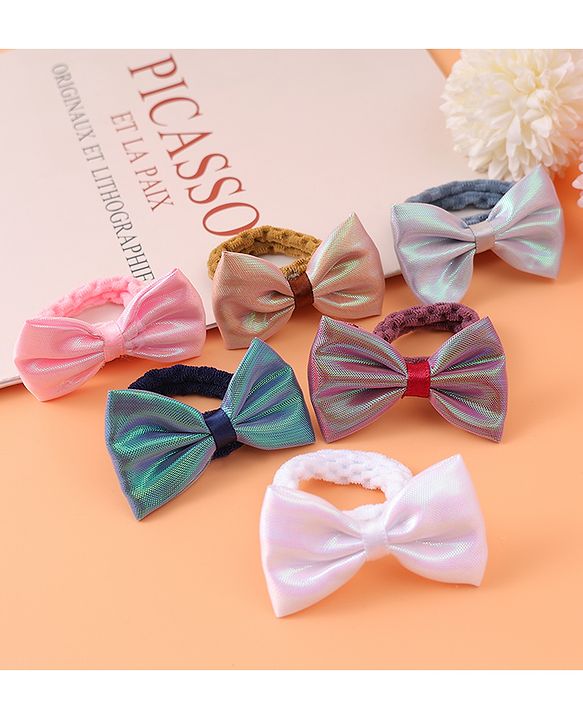 Pine Kids Hair Rubber Bands With Bow Applique Pack of 6 - Multicolour