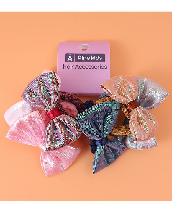 Pine Kids Hair Rubber Bands With Bow Applique Pack of 6 - Multicolour
