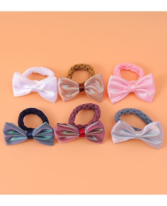 Pine Kids Hair Rubber Bands With Bow Applique Pack of 6 - Multicolour