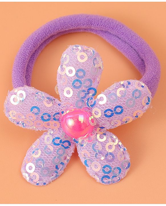 Babyhug Hair Rubber Bands With Floral Applique Pack of 6 - Blue PInk & Purple