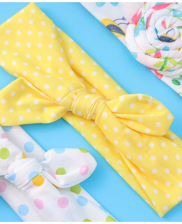 Babyhug Headbands with Bow Applique & Polka Dots Print Free Size Pack of 3 - White & Yellow