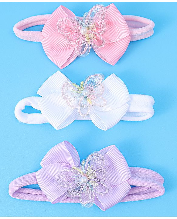 Babyhug Headbands With Bow Applique Pack of 3 - Pink White & Purple