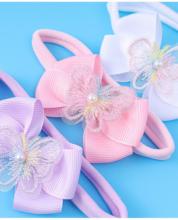 Babyhug Headbands With Bow Applique Pack of 3 - Pink White & Purple