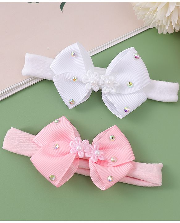 Babyhug Headbands With Bow Applique Pack of 2 - Pink & White