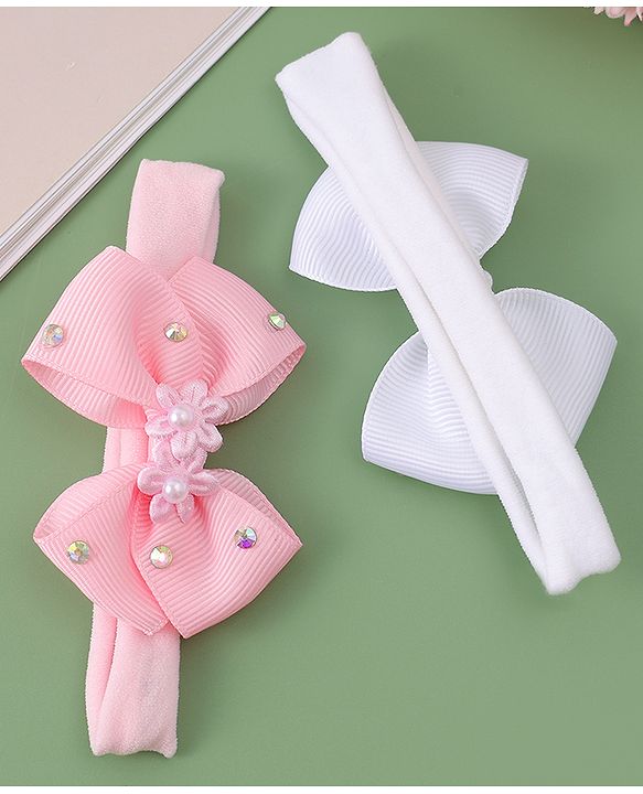 Babyhug Headbands With Bow Applique Pack of 2 - Pink & White