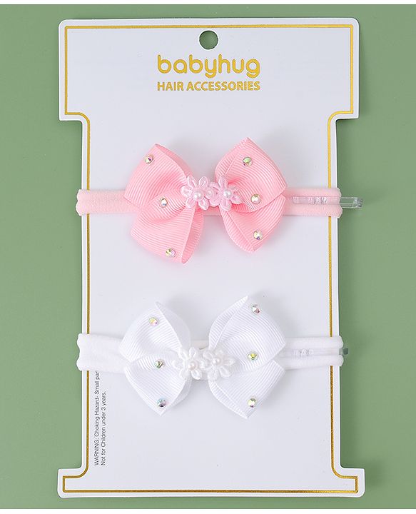 Babyhug Headbands With Bow Applique Pack of 2 - Pink & White