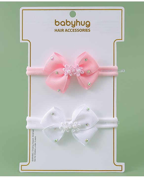 Babyhug Headbands With Bow Applique Pack of 2 - Pink & White