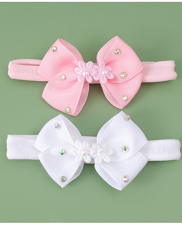 Babyhug Headbands With Bow Applique Pack of 2 - Pink & White