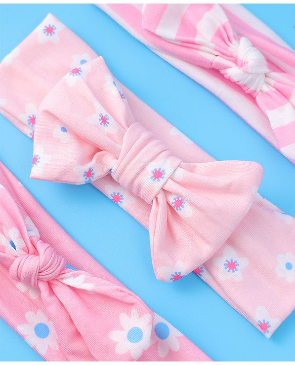Babyhug Headbands with Bow Applique & Floral Print Free Size Pack of 3 - Pink