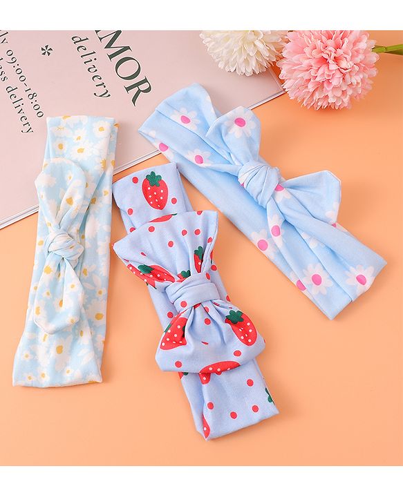 Babyhug Printed Headbands with Bow Applique Free Size Pack of 3 - Blue