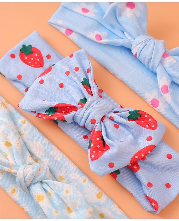 Babyhug Printed Headbands with Bow Applique Free Size Pack of 3 - Blue