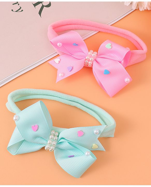 Babyhug Headbands With Bow Applique Pack of 2 - Pink & Green