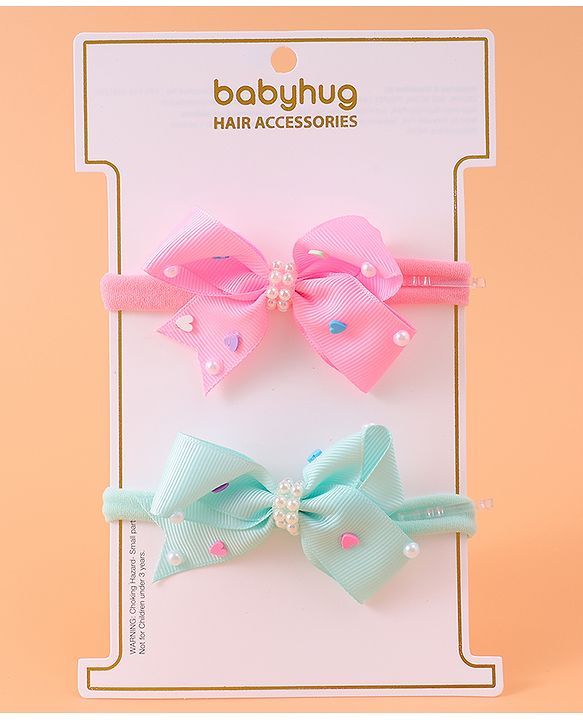 Babyhug Headbands With Bow Applique Pack of 2 - Pink & Green