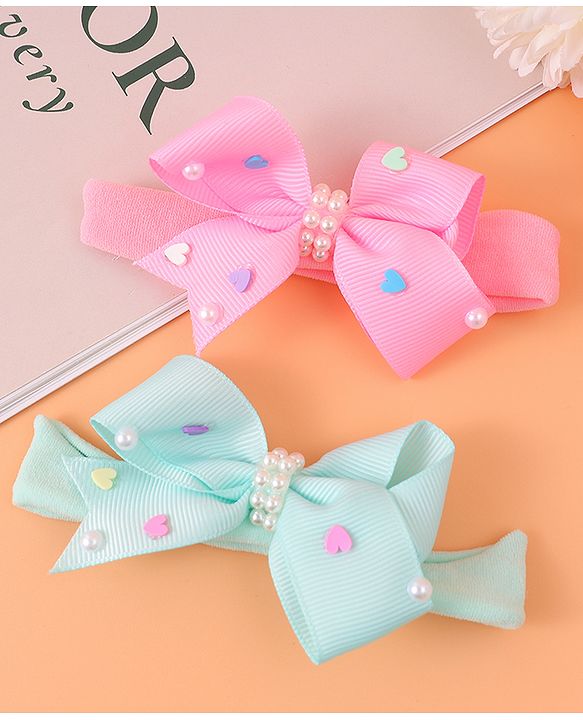 Babyhug Headbands With Bow Applique Pack of 2 - Pink & Green
