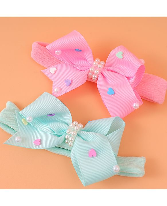 Babyhug Headbands With Bow Applique Pack of 2 - Pink & Green