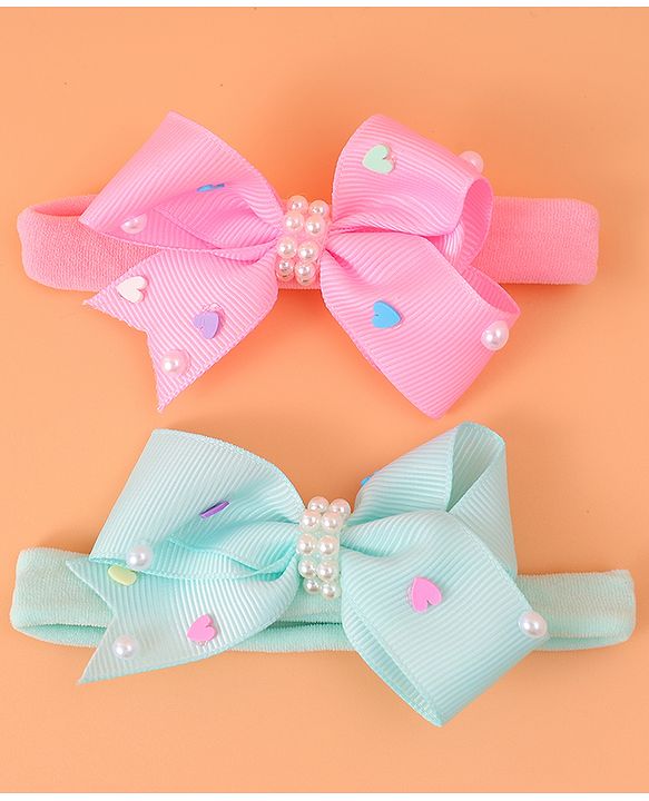 Babyhug Headbands With Bow Applique Pack of 2 - Pink & Green