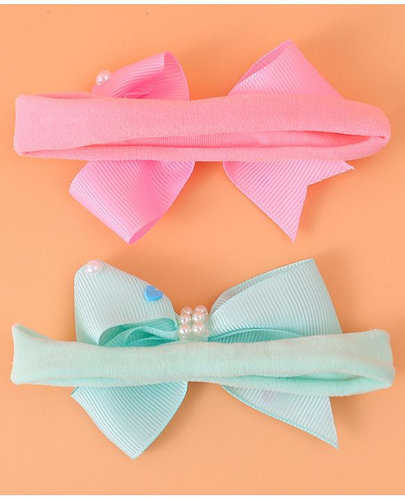 Babyhug Headbands With Bow Applique Pack of 2 - Pink & Green