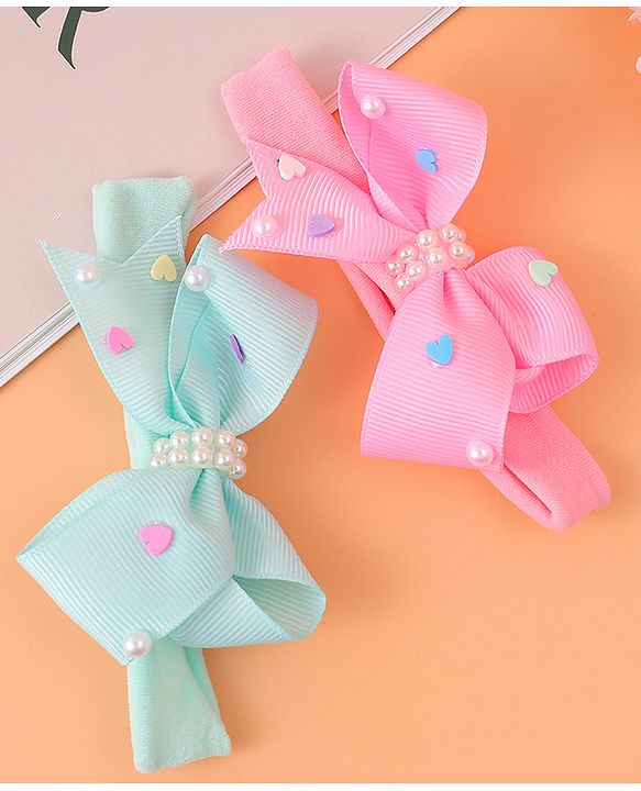 Babyhug Headbands With Bow Applique Pack of 2 - Pink & Green