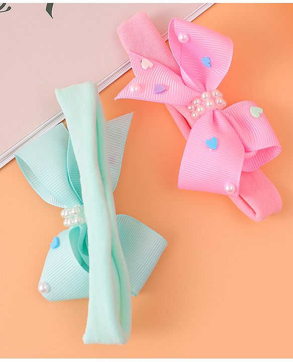 Babyhug Headbands With Bow Applique Pack of 2 - Pink & Green