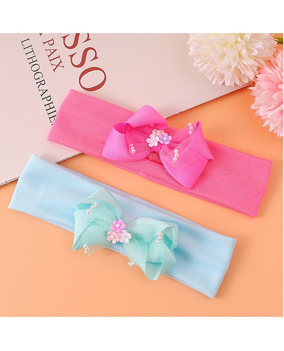 Babyhug Headbands With Bow Applique Pack of 2 - Pink & Green