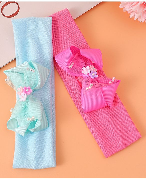 Babyhug Headbands With Bow Applique Pack of 2 - Pink & Green