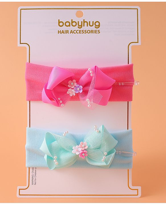 Babyhug Headbands With Bow Applique Pack of 2 - Pink & Green