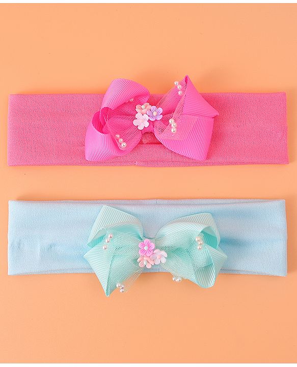Babyhug Headbands With Bow Applique Pack of 2 - Pink & Green