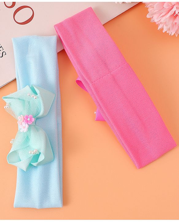 Babyhug Headbands With Bow Applique Pack of 2 - Pink & Green