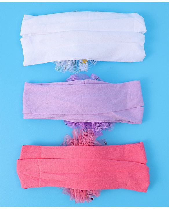 Babyhug Headbands with Bow Applique Free Size Pack of 3 - Dark Pink White & Purple