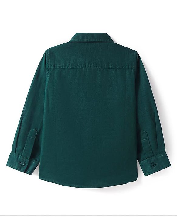 Babyhug Cotton Knit Full Sleeves Solid Collar Shirt - Dark Green