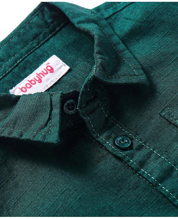 Babyhug Cotton Knit Full Sleeves Solid Collar Shirt - Dark Green