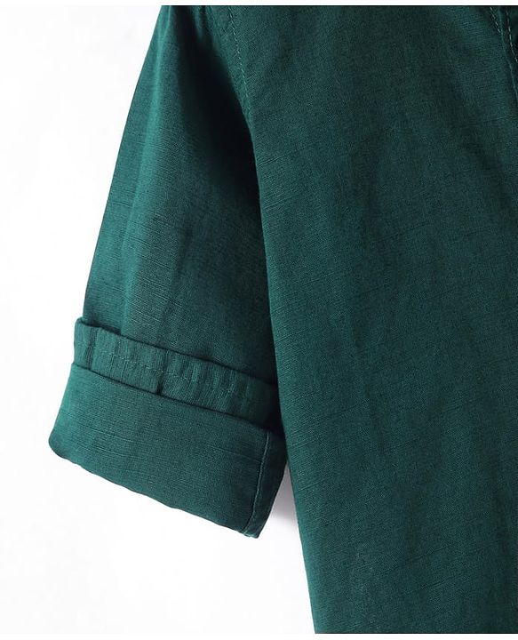 Babyhug Cotton Knit Full Sleeves Solid Collar Shirt - Dark Green
