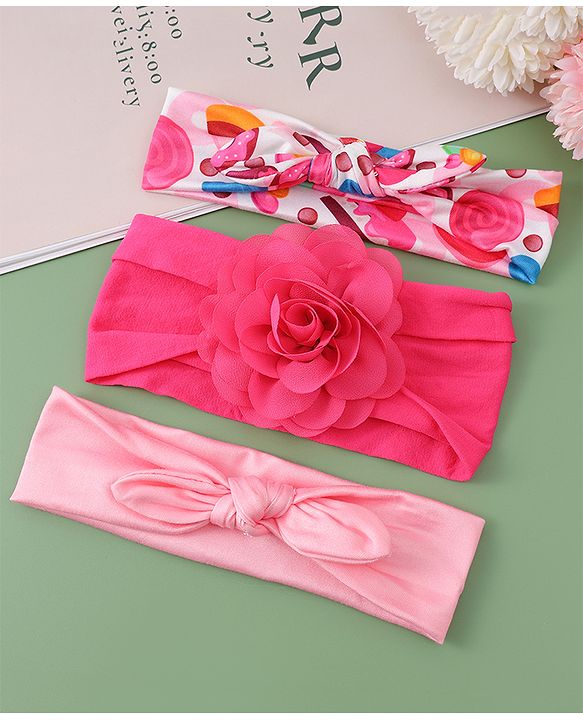 Babyhug Headbands with Bow Applique Free Size Pack of 3 - Pink