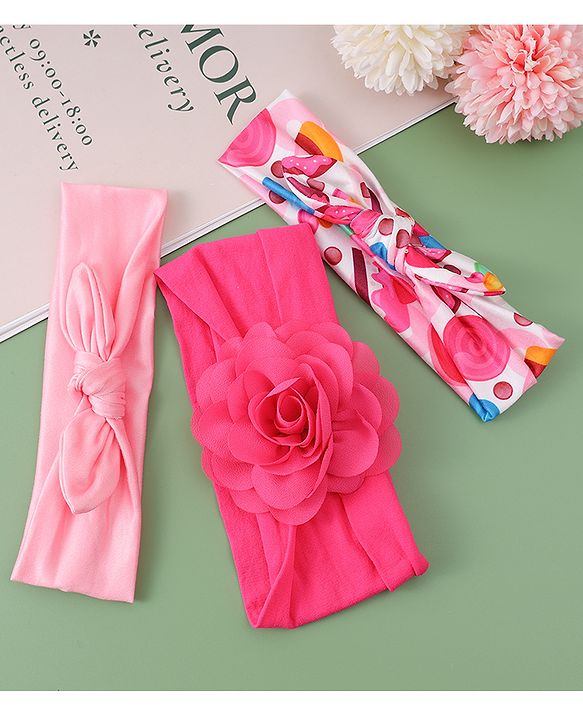 Babyhug Headbands with Bow Applique Free Size Pack of 3 - Pink