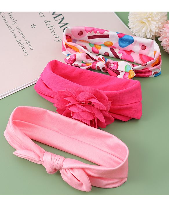 Babyhug Headbands with Bow Applique Free Size Pack of 3 - Pink